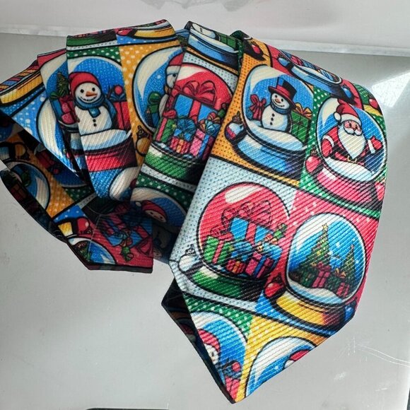 Christmas Tie  Snow globe Designer Menswear Necktie Santa Gifts Tree Mens Gift - Picture 9 of 9